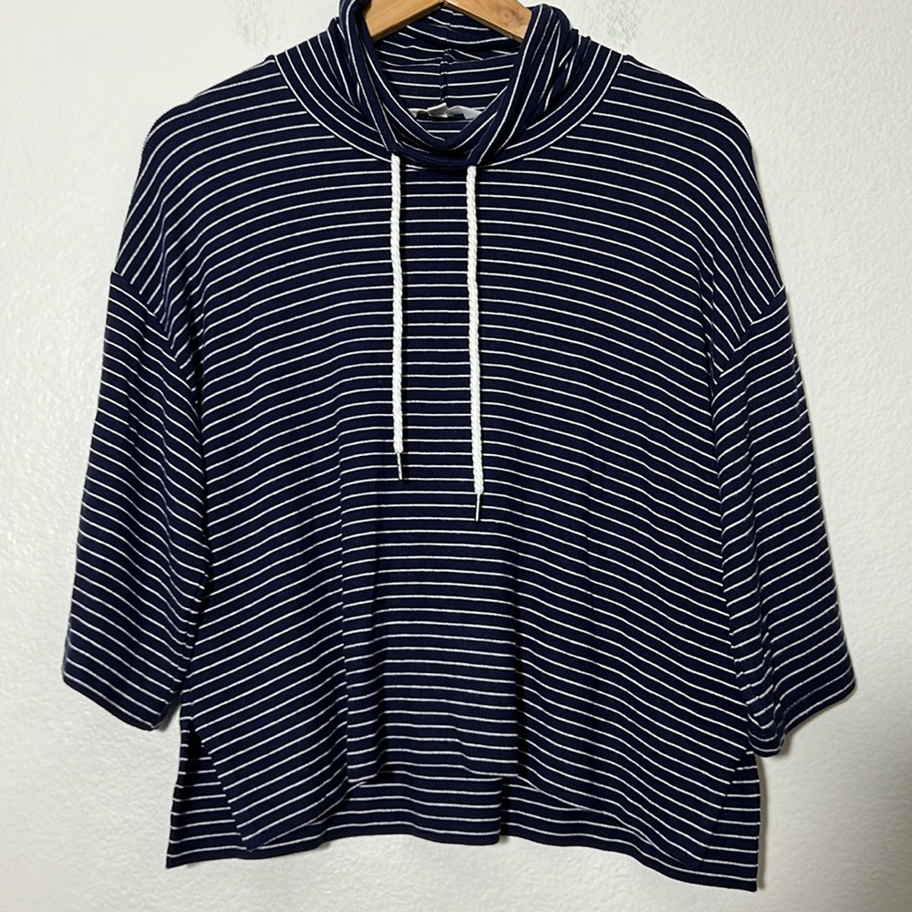 Off Duty Navy Striped Crowl Neck Top Size S